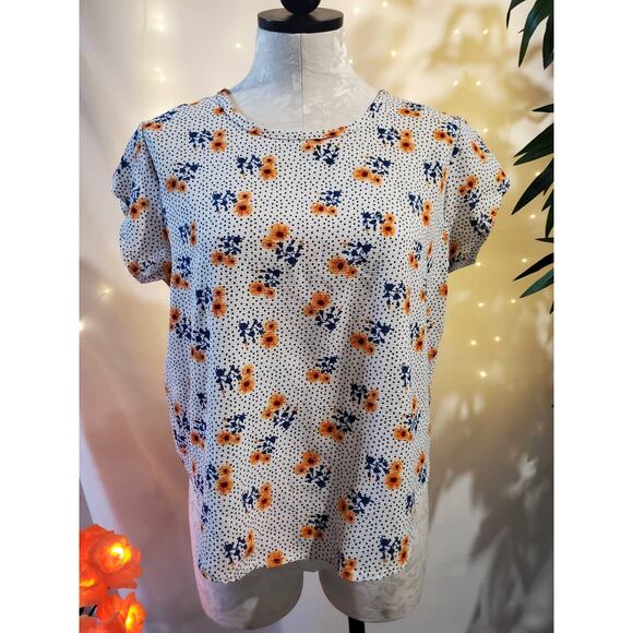 Tiffany & Grey Women's Petite M Floral Polka Dot Keyhole Short Sleeve Blouse - Picture 1 of 8